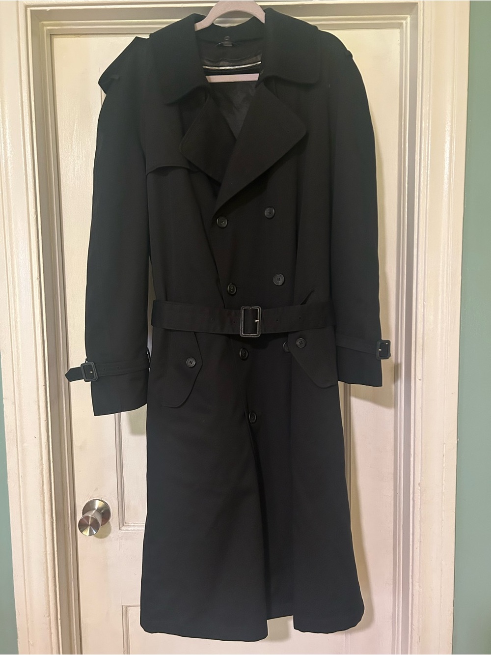 Stafford Black Double-Breasted Trench Coat with Belt